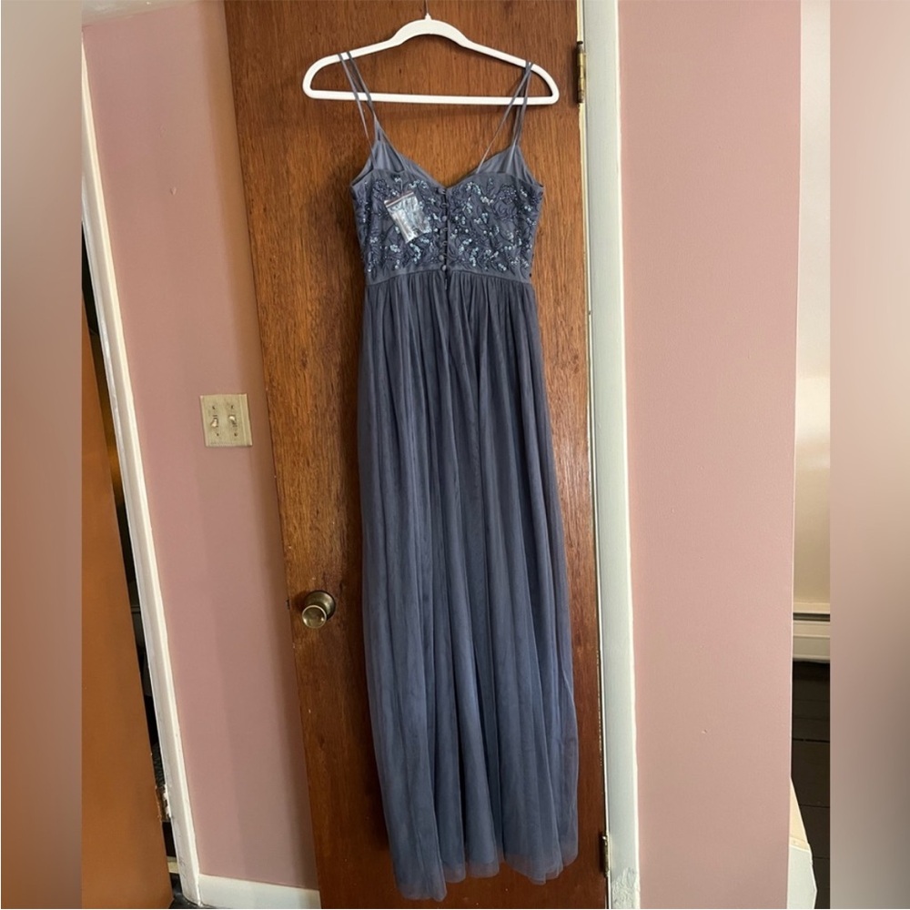 BHLDN Elowen Blue Grey Embellished
Tulle Full Length Bridesmaid Dress 0 - Picture 5 of 7
